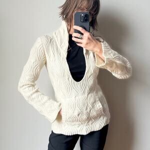 Vintage MODA INTERNATIONAL Textured Wool-Blend Bell-Sleeve Knit Sweater